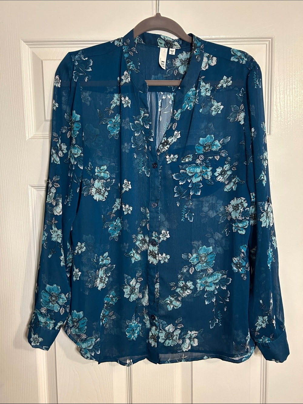 Kut from the Kloth Teal Floral Button-Up Blouse